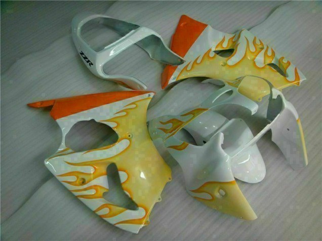 Cheap 2000-2002 White Yellow Flame Kawasaki ZX6R Bike Fairings Cheap 2000-2002 White Yellow Flame Kawasaki ZX6R Bike Fairings