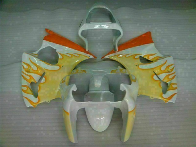 Cheap 2000-2002 White Yellow Flame Kawasaki ZX6R Bike Fairings Cheap 2000-2002 White Yellow Flame Kawasaki ZX6R Bike Fairings