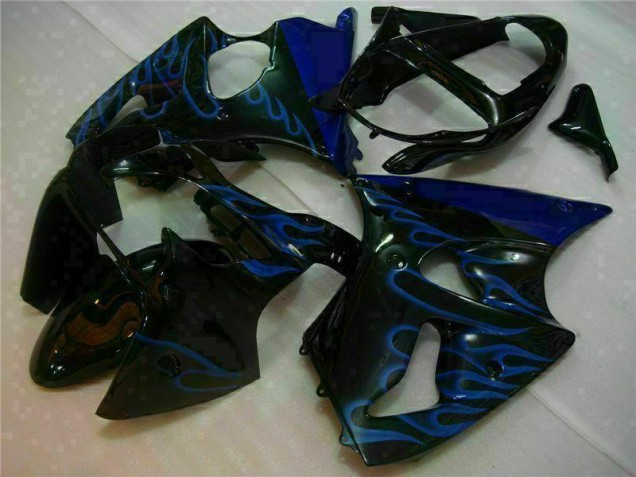 Cheap 2000-2002 Black with Blue Flame Kawasaki ZX6R Motorbike Fairings Cheap 2000-2002 Black with Blue Flame Kawasaki ZX6R Motorbike Fairings