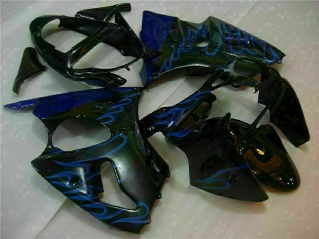 Cheap 2000-2002 Black with Blue Flame Kawasaki ZX6R Motorbike Fairings Cheap 2000-2002 Black with Blue Flame Kawasaki ZX6R Motorbike Fairings