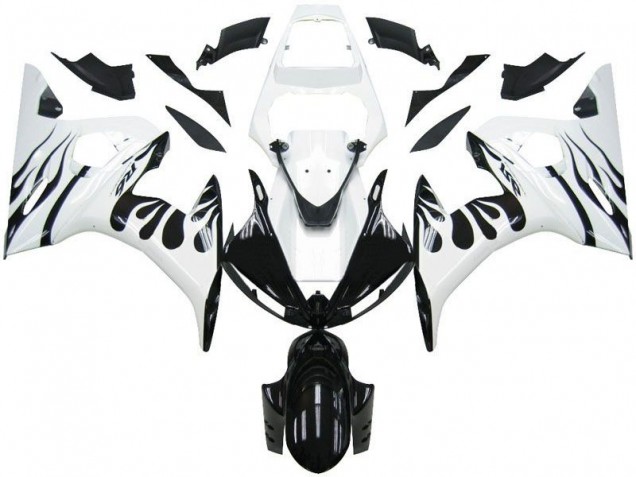 Cheap 2003-2005 White Flame Black Yamaha YZF R6 Motorcycle Fairings Kits