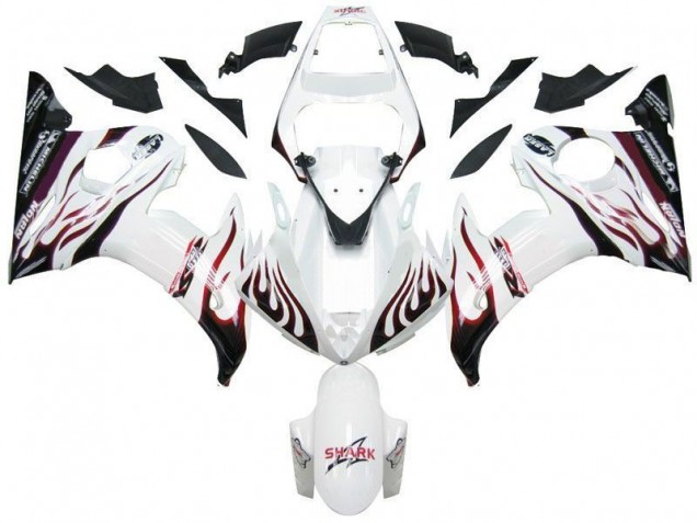 Cheap 2003-2005 White Black Red Flame Yamaha YZF R6 Motorcycle Fairings Cheap 2003-2005 White Black Red Flame Yamaha YZF R6 Motorcycle Fairings