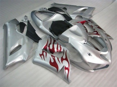 Cheap 2005-2006 Silver Red Flames Kawasaki ZX6R Motorcycle Fairings