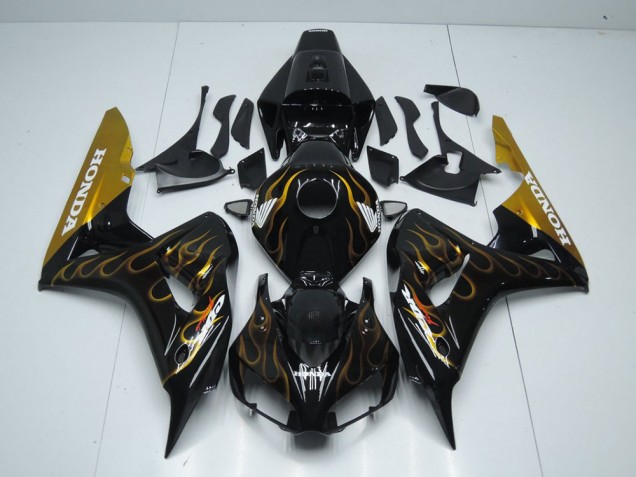 Cheap 2006-2007 Black Gold Flame Honda CBR1000RR Motor Bike Fairings