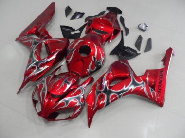 Cheap 2006-2007 Red with Black Grey Flame Honda CBR1000RR Motorcycle Bodywork