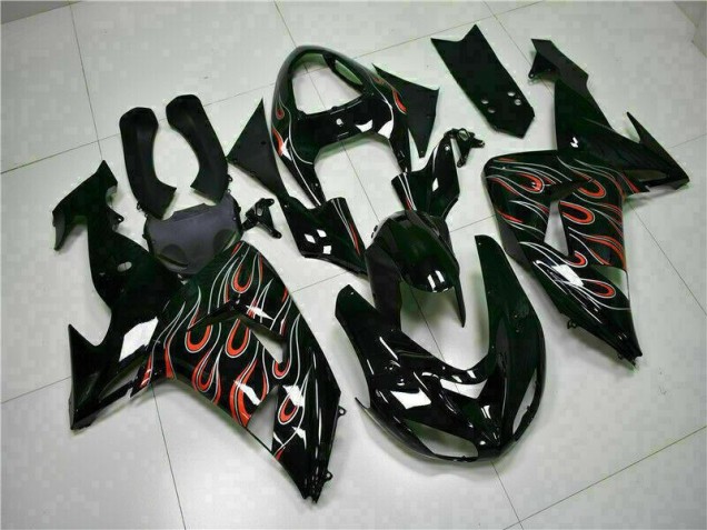 Cheap 2006-2007 Black Red Flame Kawasaki ZX10R Motorcyle Fairings Cheap 2006-2007 Black Red Flame Kawasaki ZX10R Motorcyle Fairings