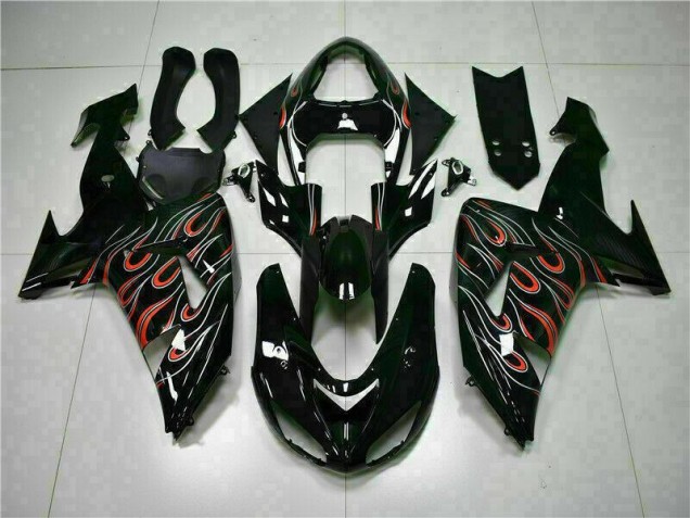 Cheap 2006-2007 Black Red Flame Kawasaki ZX10R Motorcyle Fairings Cheap 2006-2007 Black Red Flame Kawasaki ZX10R Motorcyle Fairings