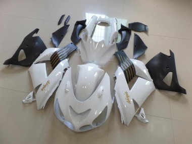 Cheap 2006-2011 White and Matte Black Kawasaki ZX14R ZZR1400 Bike Fairings