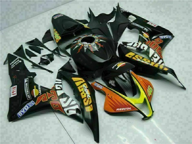 Cheap 2007-2008 Black Yellow Repsol 46 Honda CBR600RR Motorcycle Bodywork Cheap 2007-2008 Black Yellow Repsol 46 Honda CBR600RR Motorcycle Bodywork