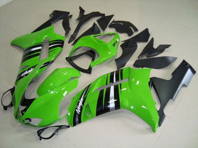 Cheap 2007-2008 Green and Silver Stripe Kawasaki ZX6R Motorcycle Fairings Kits Cheap 2007-2008 Green and Silver Stripe Kawasaki ZX6R Motorcycle Fairings Kits