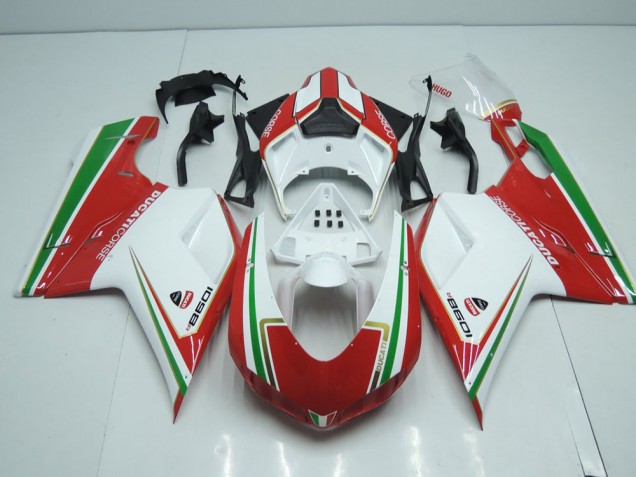 Cheap 2007-2014 White and Red with Green Stripe Ducati 848 1098 1198 Motorcylce Fairings Cheap 2007-2014 White and Red with Green Stripe Ducati 848 1098 1198 Motorcylce Fairings