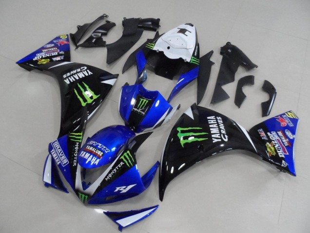 Cheap 2009-2011 Blue Black Monster Yamaha YZF R1 Bike Fairings Cheap 2009-2011 Blue Black Monster Yamaha YZF R1 Bike Fairings