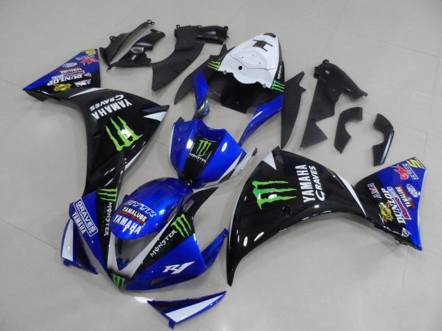 Cheap 2012-2014 Blue Black Monster Yamaha YZF R1 Motorcycle Fairing Kits Cheap 2012-2014 Blue Black Monster Yamaha YZF R1 Motorcycle Fairing Kits