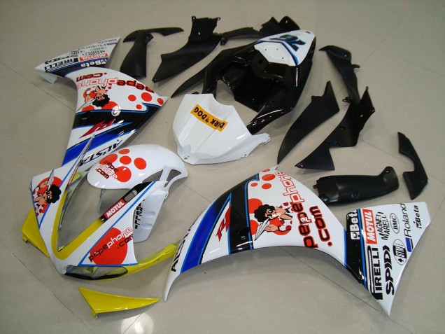 Cheap 2012-2014 White Black Pepe Phone Yamaha YZF R1 Motorcycle Fairings Kit Cheap 2012-2014 White Black Pepe Phone Yamaha YZF R1 Motorcycle Fairings Kit