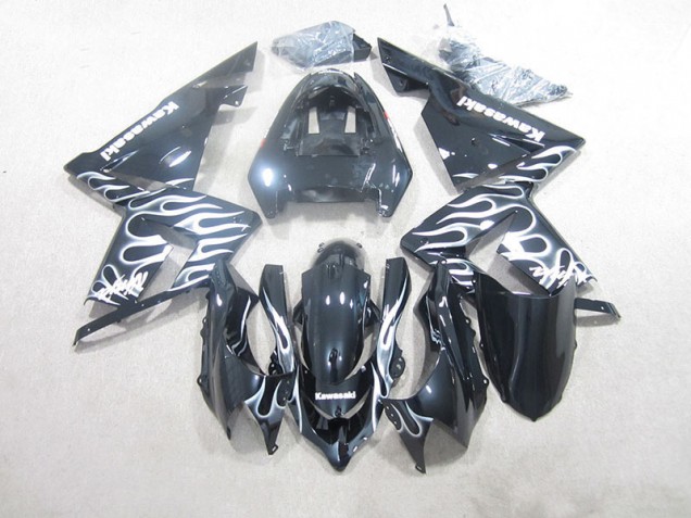 Cheap 2003-2005 Black White Flame Kawasaki ZX10R Motorcycle Fairings