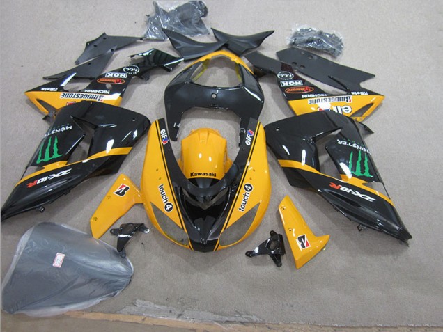 Cheap 2006-2007 Black Yellow Touch4 Monster Kawasaki ZX10R Motorcycle Fairing