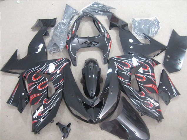 Cheap 2006-2007 Black Red White Flame Ninja Kawasaki ZX10R Bike Fairings Cheap 2006-2007 Black Red White Flame Ninja Kawasaki ZX10R Bike Fairings