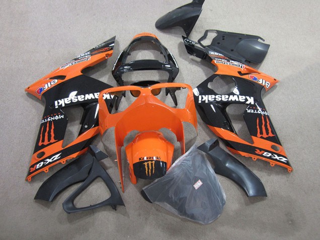 Cheap 2003-2004 Black Orange Monster Kawasaki ZX6R Motorbike Fairings Cheap 2003-2004 Black Orange Monster Kawasaki ZX6R Motorbike Fairings