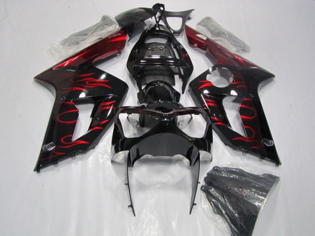 Cheap 2003-2004 Black Red Flame Kawasaki ZX6R Motorcycle Fairing