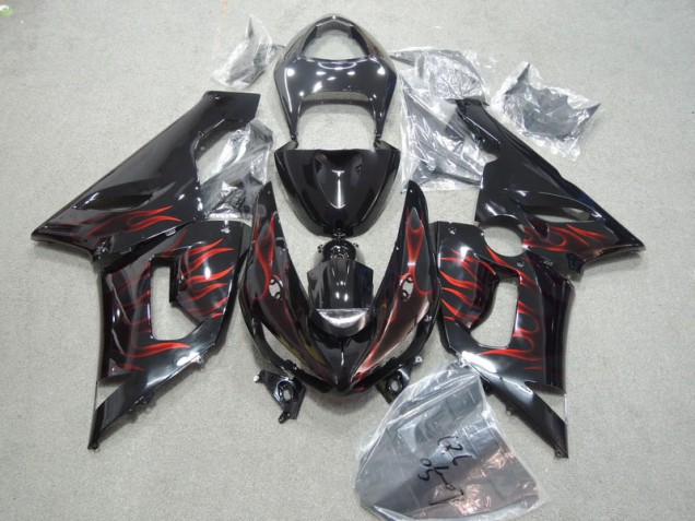 Cheap 2005-2006 Black Red Flame Kawasaki ZX6R Moto Fairings Cheap 2005-2006 Black Red Flame Kawasaki ZX6R Moto Fairings
