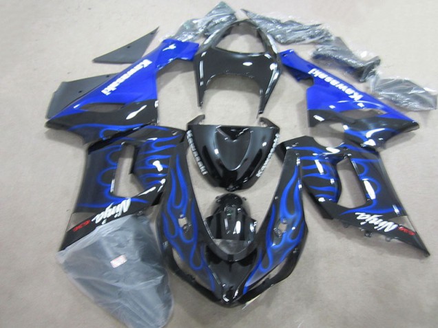 Cheap 2005-2006 Black Blue Flame Ninja 636 Kawasaki ZX6R Motorcycle Fairings Kits Cheap 2005-2006 Black Blue Flame Ninja 636 Kawasaki ZX6R Motorcycle Fairings Kits