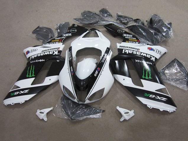 Cheap 2007-2008 Black White Monster Kawasaki ZX6R Replacement Motorcycle Fairings Cheap 2007-2008 Black White Monster Kawasaki ZX6R Replacement Motorcycle Fairings