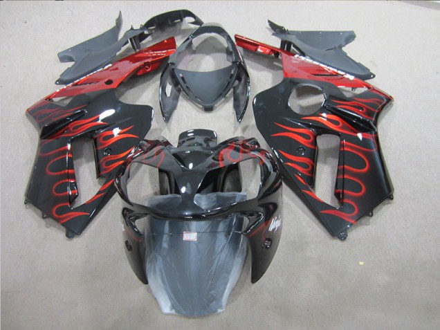Cheap 2007-2008 Black Red Flame Kawasaki ZX6R Replacement Fairings Cheap 2007-2008 Black Red Flame Kawasaki ZX6R Replacement Fairings