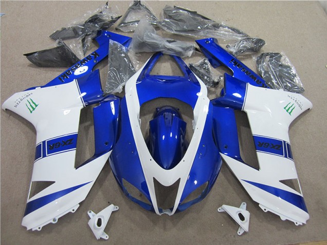 Cheap 2007-2008 Blue White Monster Kawasaki ZX6R Bike Fairing Cheap 2007-2008 Blue White Monster Kawasaki ZX6R Bike Fairing