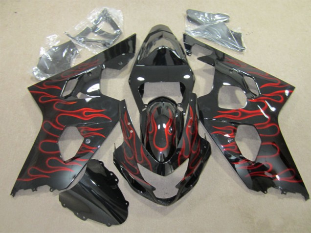 Cheap 2004-2005 Black Red Flame Suzuki GSXR600 Replacement Fairings Cheap 2004-2005 Black Red Flame Suzuki GSXR600 Replacement Fairings
