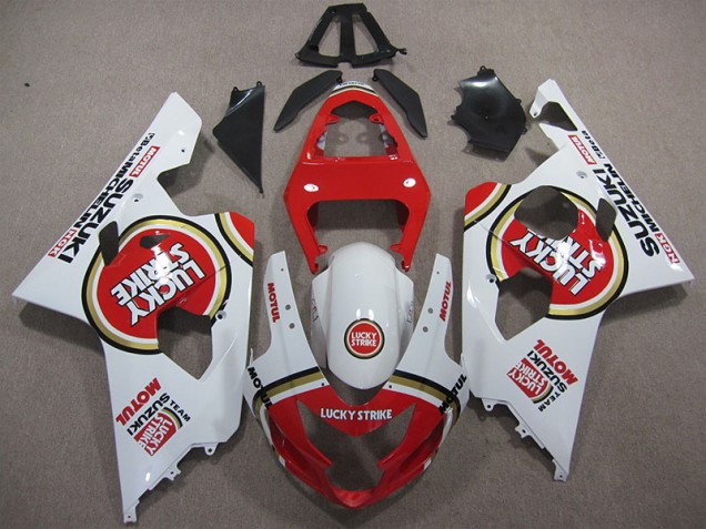 Cheap 2004-2005 Red White Lucky Strike Motul Suzuki GSXR600 Motorcycle Replacement Fairings Cheap 2004-2005 Red White Lucky Strike Motul Suzuki GSXR600 Motorcycle Replacement Fairings