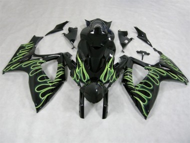 Cheap 2006-2007 Black Green Flame Suzuki GSXR600 Motorcycle Fairings