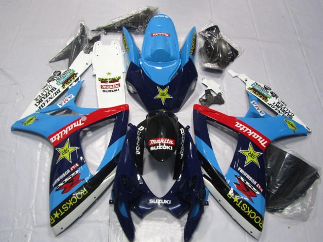 Cheap 2006-2007 Blue White Rockstar Makita Suzuki GSXR600 Motor Bike Fairings Cheap 2006-2007 Blue White Rockstar Makita Suzuki GSXR600 Motor Bike Fairings