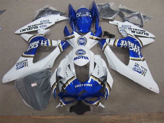 Cheap 2008-2010 White Lucky Strike Blue Motul Suzuki GSXR600 Motor Fairings Cheap 2008-2010 White Lucky Strike Blue Motul Suzuki GSXR600 Motor Fairings
