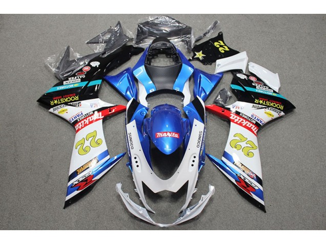 Cheap 2011-2021 Blue White Red Rockstar 22 Suzuki GSXR600 Bike Fairing Kit Cheap 2011-2021 Blue White Red Rockstar 22 Suzuki GSXR600 Bike Fairing Kit