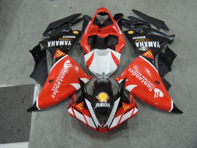 Cheap 2009-2011 Black White Santander Red Yamaha YZF R1 Motorcycle Fairing Kits Cheap 2009-2011 Black White Santander Red Yamaha YZF R1 Motorcycle Fairing Kits